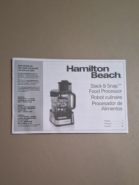 Hamilton Beach Stack & Snap Food Processor Instruction Manual